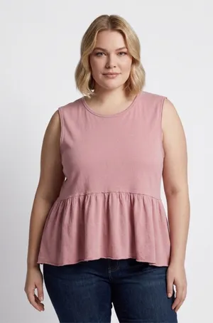 Free People We The Free‎ Peplum Tank Top Pink Sleeveless Ruffle Hem Medium thumbnail 1