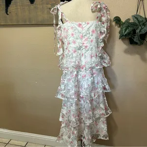 Lulus Endlessly Gorgeous White Floral Burnout Tie-Strap Midi Dress Size XL NWT thumbnail 6