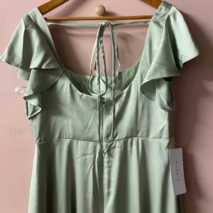 Azazie Dusty Sage A-Line Satin Maxi Dress NWT Size A16 thumbnail 7
