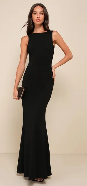 Lulus Love In Your Eyes Black Knotted Mermaid Maxi Dress Bridesmaid Party Small thumbnail 1