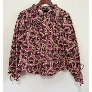 Strut & Bolt Get Familiar‎ Brown Floral Smocked Ruffle Neck Blouse Sz S NWT thumbnail 2