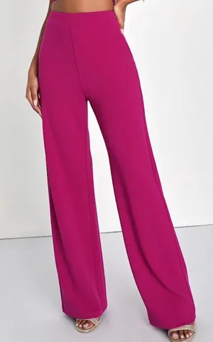 Lulus Magenta Pink High Waisted Wide Leg Dress Pants‎ Size Small NWT thumbnail 1