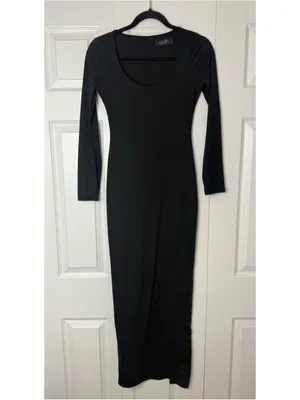 Akira Black Bodycon Maxi Dress Scoop Neck Long Sleeve Stretch Size Medium thumbnail 3
