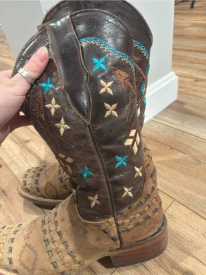 Vintage Handmade In Mexico Western Aztec Square Toe Leather Cowboy Boots | Sz 8 thumbnail 5