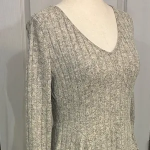 Halara Womens Long Sleeve Ribbed V-Neck Fit & Flare Mini Dress Oatmeal Grey‎ S thumbnail 7