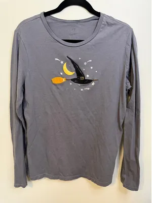 Unbranded Halloween Witch Hat T-Shirt Girls XL/16-18 Grey Good Embroidered Moon thumbnail 1