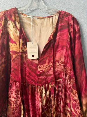 Women's Red & Brown Maxi Dress - Flowing V-Neck Boho Style nwt thumbnail 4
