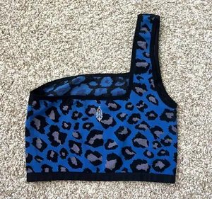 Free People Movement Free Throw One Shoulder Crop Top Spotted Leopard Blue XS/S thumbnail 7