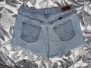 Wrangler Light Wash High-Rise Distressed Denim Shorts thumbnail 1