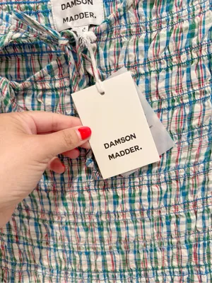 DAMSON MADDER NWT Ebba Smocked Midi Dress in Picnic Blue Check Cottagecore US 2 thumbnail 8