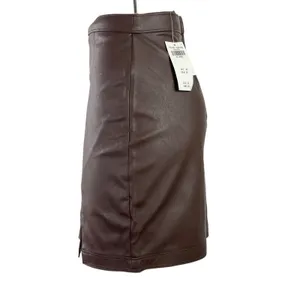 NEW Abercrombie & Fitch Brown Faux Leather Vegan Slit Pencil Mini Skirt Size XS thumbnail 2
