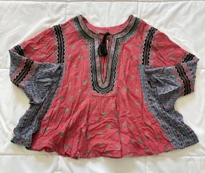 Free People But I Like It Top Blouse‎ Womens Small Red Boho Hippie Whimsy Beach thumbnail 1