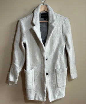 Rachel Zoe Pinstripe Wool Blend Car Coat Medium Ivory Women Key Feature Pocket thumbnail 1