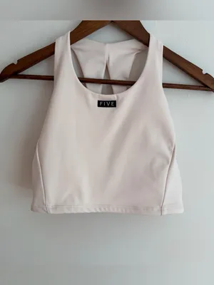 FIVE Dancewear High Neck Longline Sports Bra Crop Top Off White Black Small S thumbnail 7
