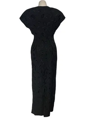 CARMEN MARC VALVO Black Beaded Evening Gown & Bolero Jacket Size 6 thumbnail 3