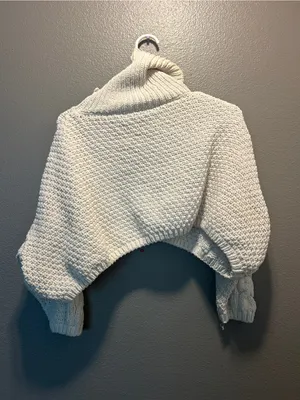 Chunky Cable Knit Crop Turtleneck Sweater Cream Ivory Oversized Popcorn Stitch thumbnail 2
