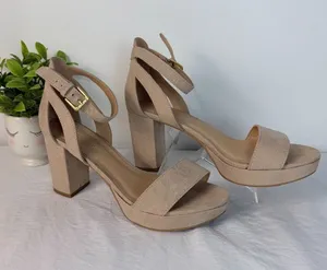CL By Laundry Womens Beige Suede Block Heel Sandals Size 7.5W thumbnail 1
