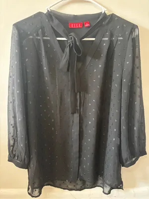 Elle Black Sheer Tie-Neck Dot Blouse thumbnail 1