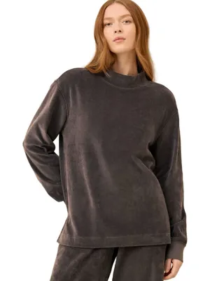 Pact Organic Cotton Pure Velour Cozy Pullover Sweatshirt in Graphite thumbnail 1