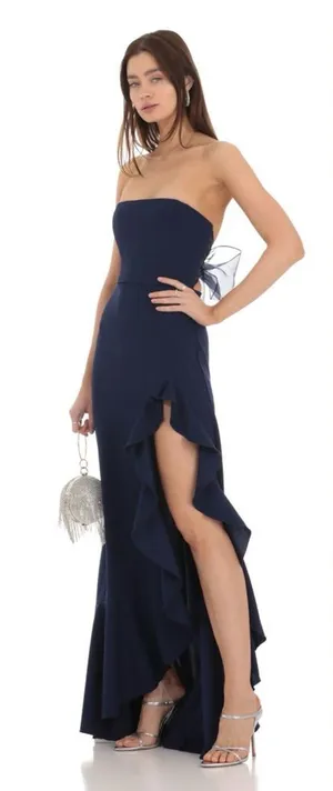 Lucy in the Sky Strapless Navy Back Bow Corset Maxi Dress thumbnail 1