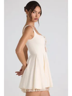 OH POLLY Nanisca Ivory Tie-Detail A-Line Micro Mini Dress Sz 10 thumbnail 3