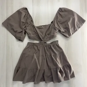 FREE PEOPLE cross of sunlight brown linen sexy travel vacation weekend dress thumbnail 1