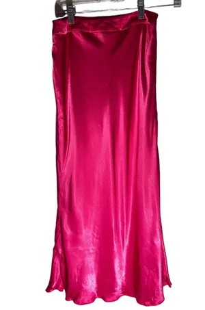 English Factory Hot Pink Satin Bias-Cut Midi Skirt - Size Small thumbnail 1