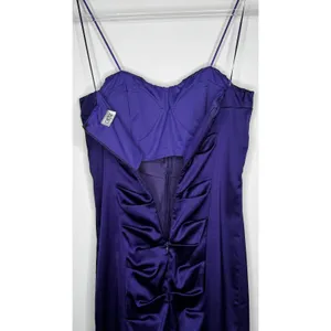 Vintage 1990s Cache Purple Satin Ruched Strapless Mini Dress XS thumbnail 12