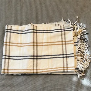 Elegant Cream and Brown Plaid Scarf thumbnail 3