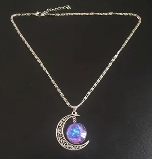 Silver Chain Moon And Galaxy Necklace Multiple thumbnail 5