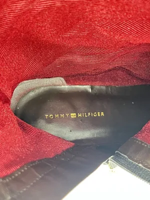 Tommy Hilfiger Madelen 2 Brown Leather Charcoal Wool Gold Logo Riding Boots 9.5 thumbnail 6