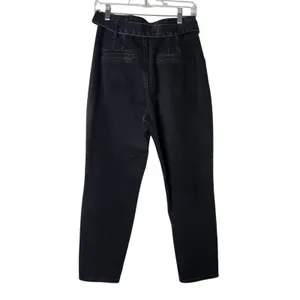 White Fox Black Denim Tapered Leg Button Fly High Rise Belted Ankle Jeans Medium thumbnail 2