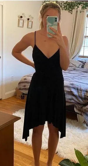 Asymmetrical High/Low Black Semi Formal Dress thumbnail 1