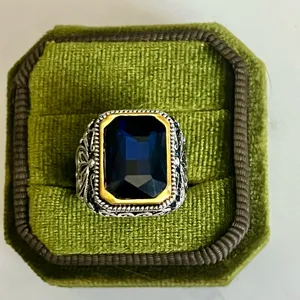 Silver Ottoman Style Large Sapphire Gemstone Ring Size 6 thumbnail 2