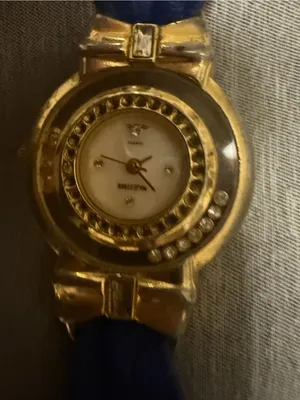 Gold majestron watch with Blue Leather strap - Women Accessories thumbnail 3