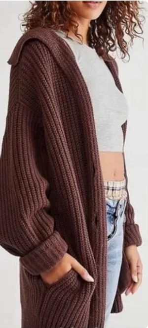 Free People Swim Too Deep Cardi size XS in Brown oversized button front ribbed thumbnail 1