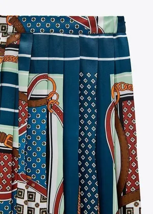 ZARA Multicolored Printed Pleated Midi Skirt thumbnail 6