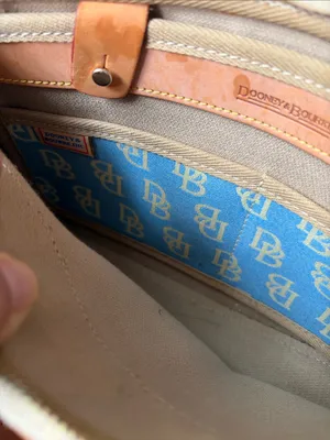 Dooney & Bourke Light Blue Canvas Shoulder Bag with Tan Leather Trim thumbnail 6