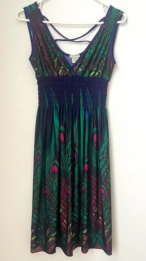 Raya Sun Sleeveless Dress Womens Size Medium Blue Green Turquoise Peacock thumbnail 1