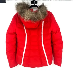 Eddie Bauer 550 Down Puffer Jacket Womens M Red Fur Hood Winter Ski Coat thumbnail 2