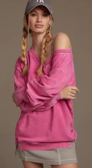Daily Practice Anthropologie Long sleeve Batwing Pullover Dress Pink Cutout Back thumbnail 1