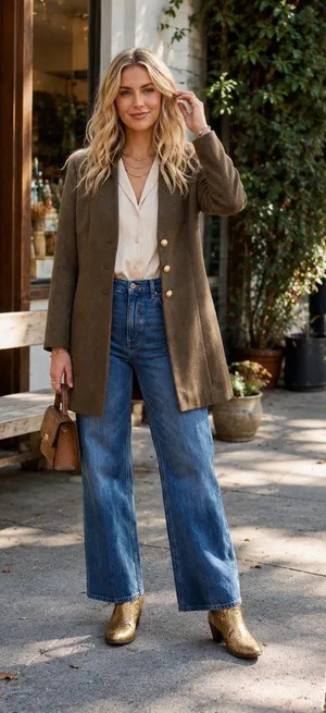 FME Brown Longline Blazer Gold Button Tailored Jacket Minimalist Quiet Luxury thumbnail 1
