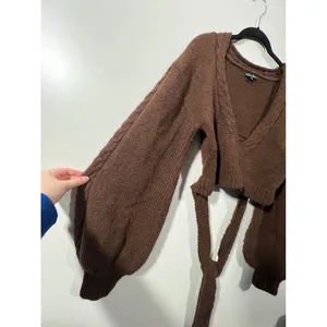 For Love & Lemons Cropped Amelia Sweater Chic Brown Knit with Back Tie Size XL thumbnail 4