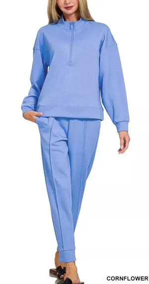 Zenana Cornflower Blue Small Half Zip Pullover Jogger Matching Set Athleisure thumbnail 1