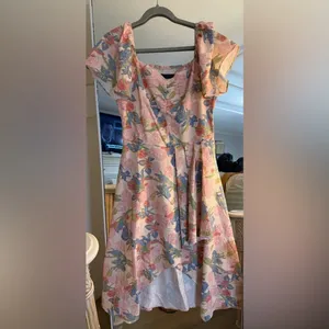 NEW Bridesmay Floral Short Sleeve Flowy Wedding Guest Square Neck Midi Dress XL thumbnail 2