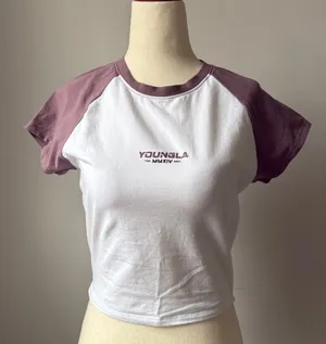 YoungLA White and Mauve Short Sleeve Raglan Tee thumbnail 1