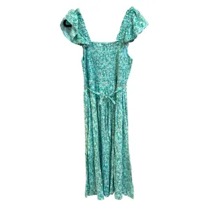 NWT April Cornell Aqua‎ Meadow Dress Smocked Ruffle Sleeve Midi Maxi Boho Small thumbnail 2
