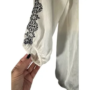 WHBM Embroidered Paisley Bohemian Style Long Sleeve Intricate Blouse Women Med thumbnail 3