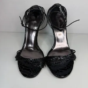 Kelly & Katie brand black‎ strappy high-heeled sandals with a textured finish. 8 thumbnail 7