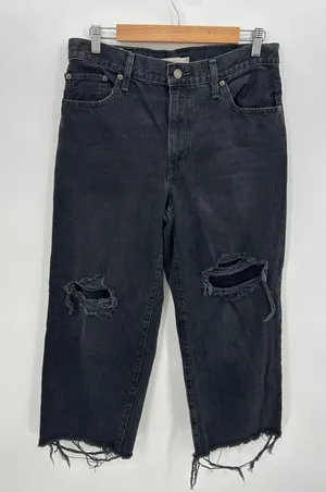 Levis Baggy Dad Jeans Womens 29 Washed Black Distressed Raw Hem A3494-0018 thumbnail 1